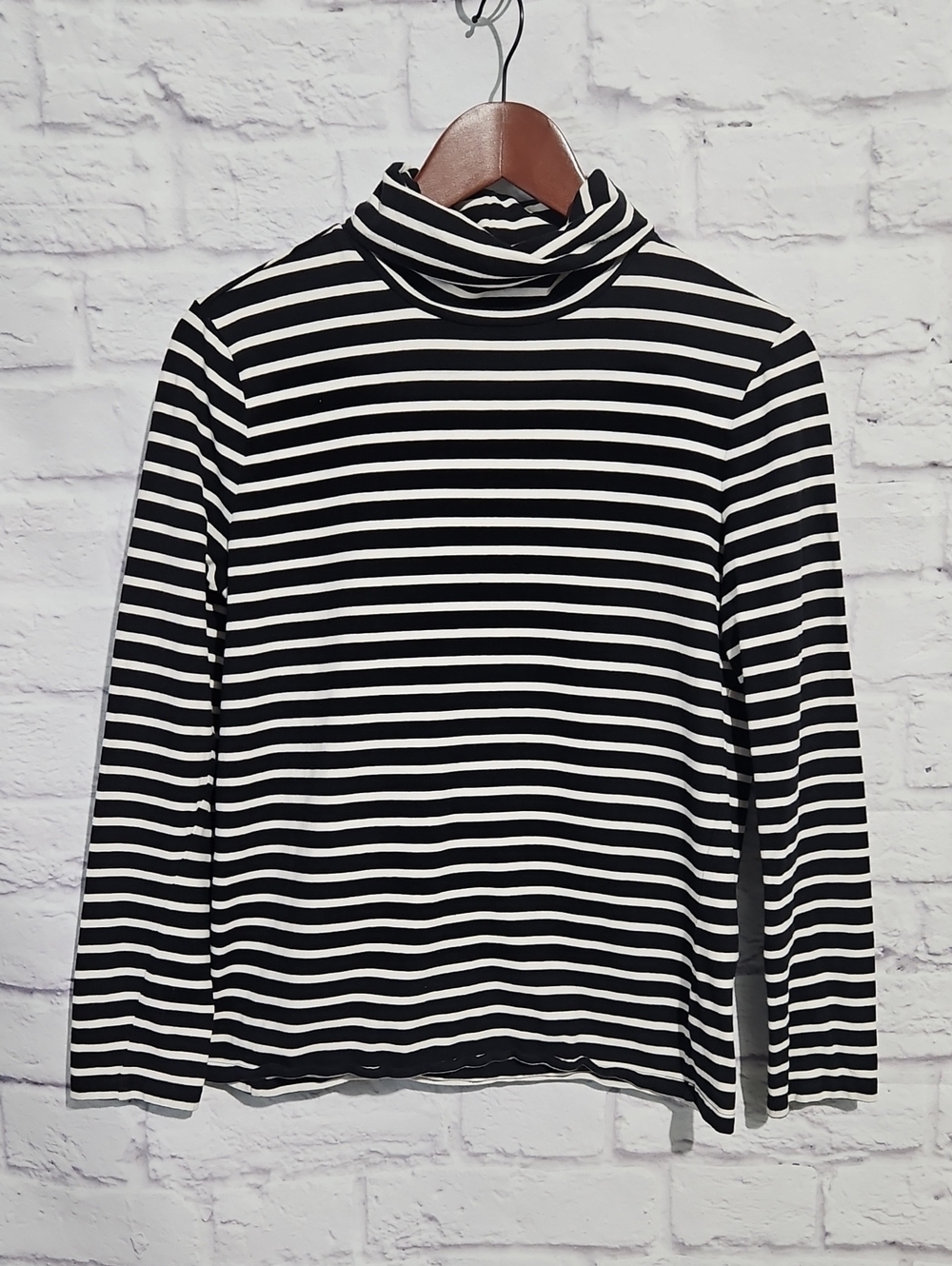 Talbots Black and White Striped Turtleneck Long Sleeve Top
